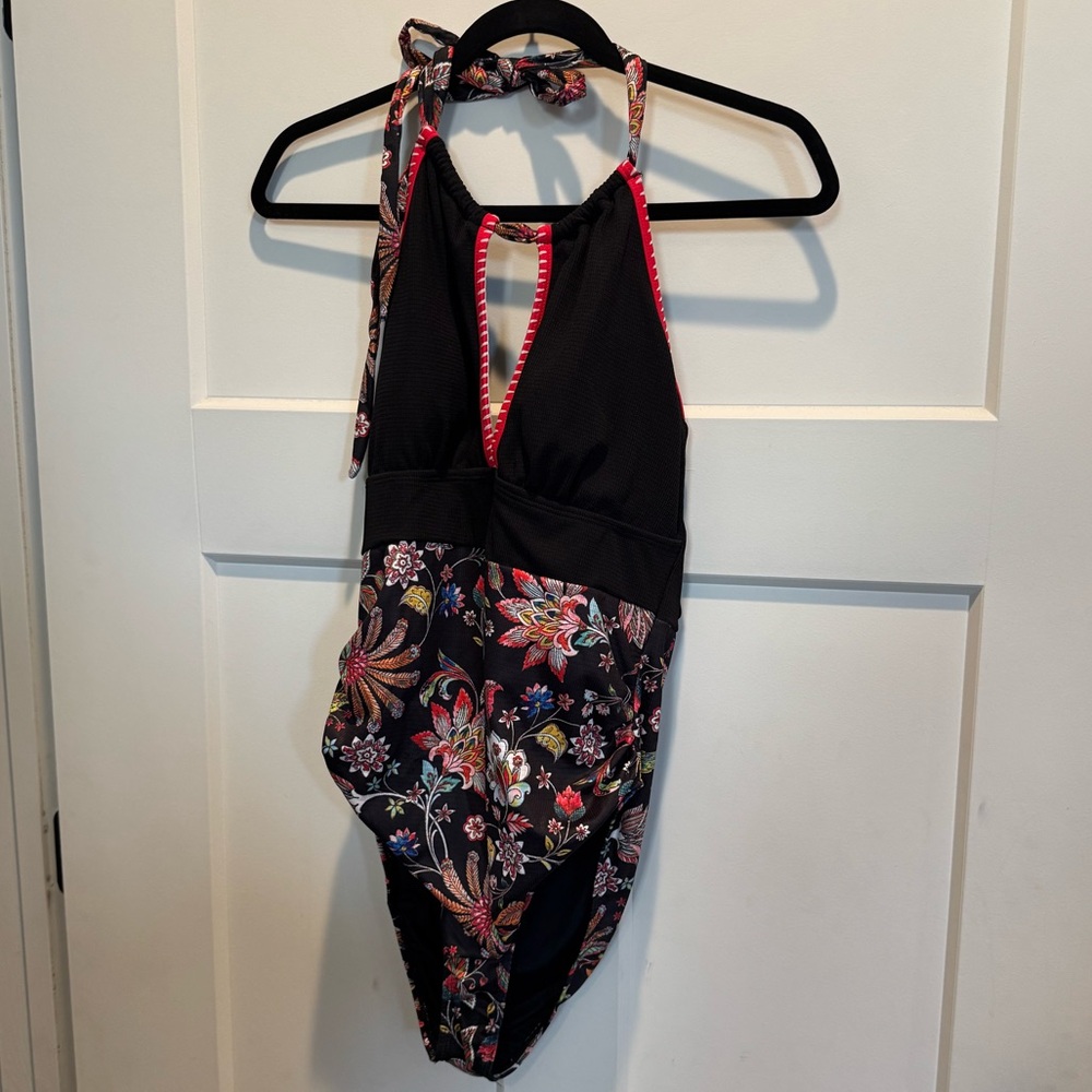 NWT Cupshe Black One-Piece with Pink Floral Design *FLAWED*
